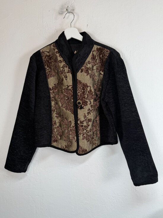 A La Mode Jackets & Blazers - A La Mode Vintage Black Brocade Panel Cropped Jacket Made in USA Size Medium